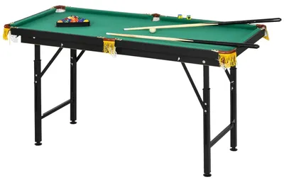 Produktbild von Billardtisch 4,6Ft Klappbar 140 X 60 X 55-75 Cm Tischbillard Mit Zubehör, Dreieck, 2 Queues, 16 Kugeln Für Jugend, Erwachsene, Stahl, Grün