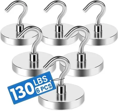 Produktbild von Famanu Magnetische Haken - Starke Aufhängemöglichkeiten - 100 Pfund Tragkraft - Silber