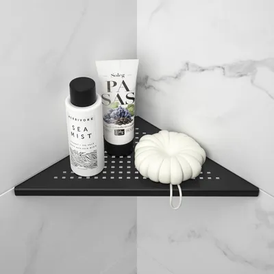 Obrázek produktu pro Rohová polička do sprchy, nerezová ocel 304, pro obklady, černá, 254 mm, balení: 1 kus