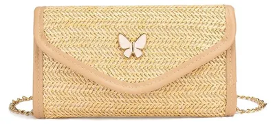 Immagine prodotto di BWOOOWE Borsa a tracolla da donna, pochette con chiusura a farfalla, borsa in paglia