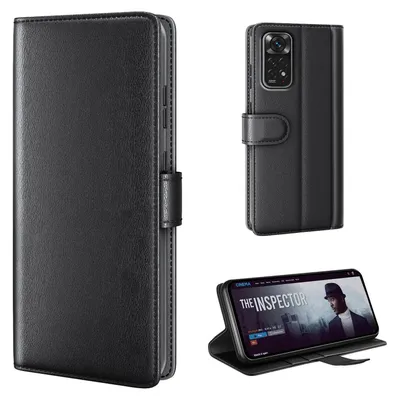 Produktbild von Echtleder Handyhülle für Xiaomi Redmi Note 11 / 11S Lederhülle Cover Case Tasche Klapphülle Fliphülle Leder Hülle Farbe: Schwarz