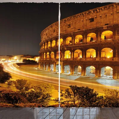 Produktbild von ARANDE Italien Gardine, Colosseum in der Nacht-Landschafts-Rom-europäischen Stadt-Erbmonument-Landschaft, 280 x 225 cm, Bernstein Marigold Schwarz