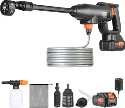 Zdjęcie produktu dla VEVOR akumulatorowa myjka ciśnieniowa akumulatorowa myjka ciśnieniowa pistolet natryskowy pistolet natryskowy pistolet natryskowy (220W 21V, 40bar, do mobilnego czyszczenia i nawadniania, 4L/min, w zestawie akcesoria, ładowarka)