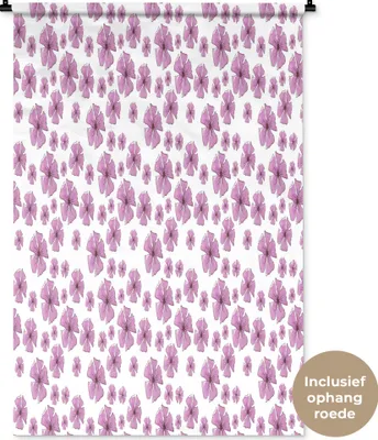 Produktbild von MuchoWow® Wandteppich Wandbehang Blumen - Lila - Collage 90x135 cm Tapisserie Dekoration Wandtuch - Baumwolle - Wandskulptur