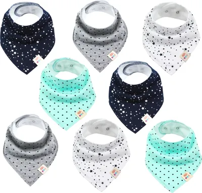 Produktbild von Dětské trojúhelníkové šátky 8 kusů, šátek na krk z bavlny s nastavitelnými knoflíčky, plenky pro batolata chlapce a dívky (Set Unisex)