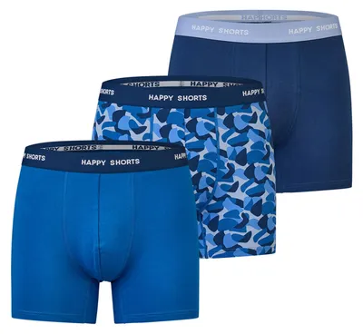 Immagine prodotto di Boxer da uomo Happy Shorts, confezione da 3 - Jersey retrò, logo Camouflage blu 2XL