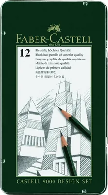 Produktbild von Bleistift Castell 9000 Härtegrade sortiert 12 Stück im Metalletui Packung mit 5 Stück