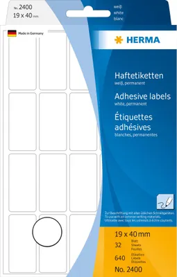 Obrázok produktu pre HERMA Papier - selbstklebend - weiß - 19 x 40 mm 640 Etikett(en) (32 Bogen x 20)