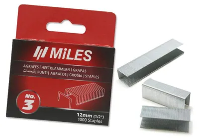 Obrázek produktu pro Sponky Miles, typ č. 3, 12 mm, černé, 1000 kusů