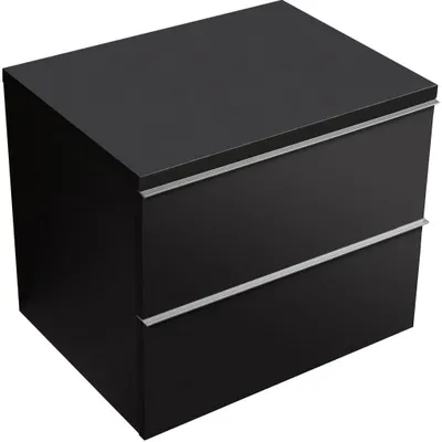 Zdjęcie produktu dla szkło ceramiczneO – Szafka łazienkowa Velora – czarna matowa, uchwyt chromowany + blat pod umywalkę Navira Pro – 36 mm – 60 x 56,6 x 46,5 cm