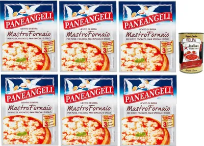 Produktbild von PANEANGELI Lievito di Birra Mastro Fornaio per Pizze, Focacce, Pani Speciali e Dolci, Brauhefe Hefe für süß und herzhaft, dehydrierte Hefe 100% Italienisches, 6x 21g + Italian Gourmet polpa 400g