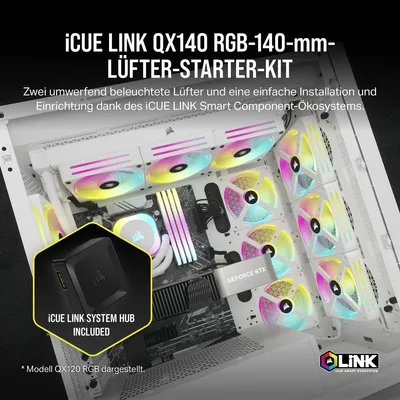 Image de Corsair iCUE LINK QX140 RGB - Ventilateur de boîtier - avec capteur de température - 140 mm - blanc (pack de 2)