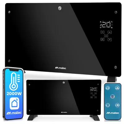 Obrázek produktu pro Konvekční topná tělesa z tvrzeného skla Radiátorové topné těleso MalTec 5-50 °C 2000 W Eco App control Termostat LED Dětská pojistka Černá