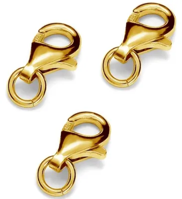 Produktbild von Karabinerverschlüsse - 9 mm - Schmuckherstellung - 925 Sterling Silber 24K Gold doppelt vergoldet - 3 Stück
