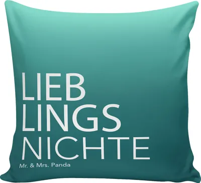 Produktbild von Mr. & Mrs. Panda Sofa Kissen Nichte - Aquarellblau - Geschenk, Beste, Deko, Tante, Onkel, Patenkind, für, kuschelkissen 40x40, Geschenkidee, Spruch, Polster, Patenonkel
