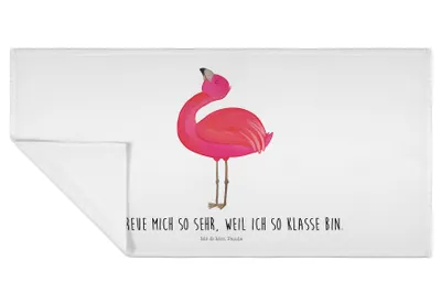 Produktbild von Mr. & Mrs. Panda Handtuch Flamingo Stolz - Weiß - Geschenk, 50x100, Mama, gesichtshandtuch, Freude, Selbstliebe, Tochter, kleines, Frotteehandtuch, Flauschtuch