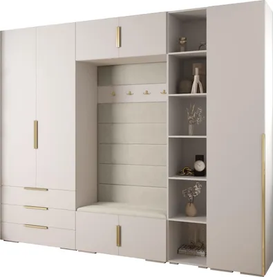 Produktbild von MEBLE KRYSPOL Inova 1 Möbelset Garderobe, 236,7x290x47cm - Weiß, Manila 02, Gold