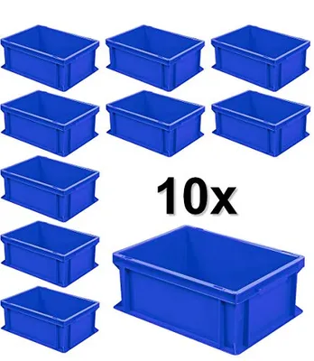 Produktbild von 10x Eurobehälter mit 2 Griffleisten, LxBxH 400x300x170 mm, 16 Liter, blau