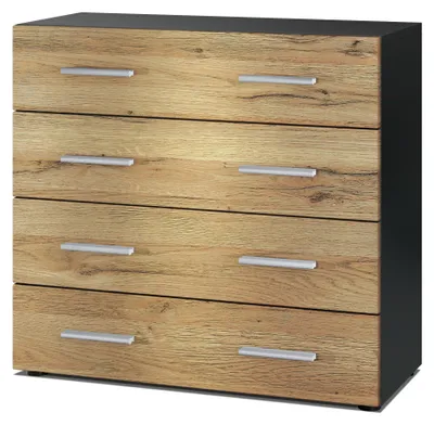 Produktbild von Vladon Sideboard Pavos, Kommode mit 4 Schubladen, Schwarz matt/Eiche Natur (76 x 72 x 35 cm)