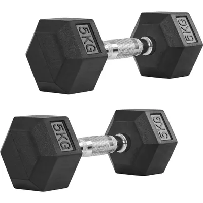 Produktbild von Yaheetech 2er Set 5 kg Kurzhanteln, Hexagon Hanteln, Anti-Rutsch, gummiummantelt & bodenschonend, Schwarz