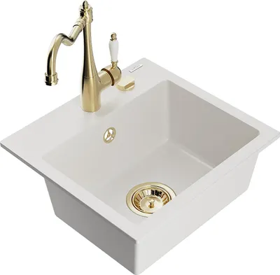 Immagine prodotto di Mexen Milo lavello in granito 1-vasca con rubinetto da cucina Carla, bianco - 6505-20-670700-50