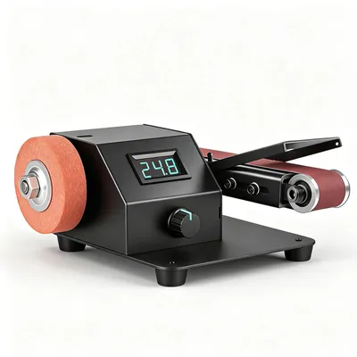 Immagine prodotto di Smerigliatrice a nastro compatta - Smerigliatrice a nastro elettrica - 350 W - Controllo della velocità a 7 livelli - 0–10.000 giri/min - Piano di lavoro regolabile da 1 a 90° - 10 nastri abrasivi - Spina di tipo EU