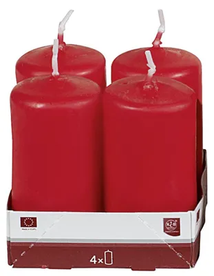Produktbild von Stumpenkerze 8cm Ø4cm rot 4 Pack