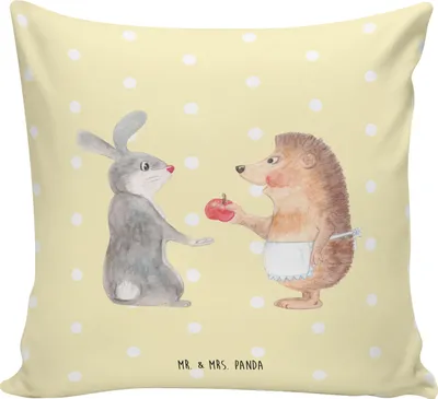 Produktbild von Mr. & Mrs. Panda Deko Kissen Hase Igel - Gelb Pastell - Geschenk, Liebe Spruch, für sofa, Sofakissen, Kuschelkissen, Lustige Sprüche, Herzschmerz, Polsterkissen, und