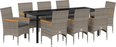 Image de vidaXL Ensemble de jardin pour repas, 9 pièces, gris, en résine tressée