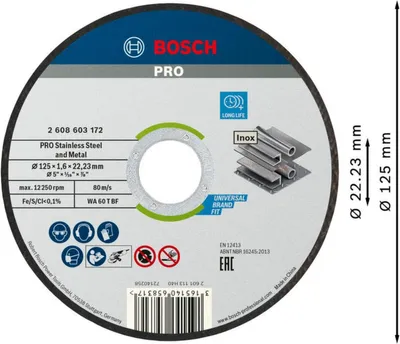 Obrázek produktu pro Řezný kotouč na nerezovou ocel F125x1,6 mm, 10 ks, BOSCH
