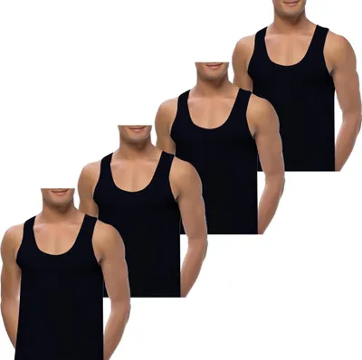 Produktbild von 4 Herren Unterhemden extralang long 100% Baumwolle 5 / S Schwarz