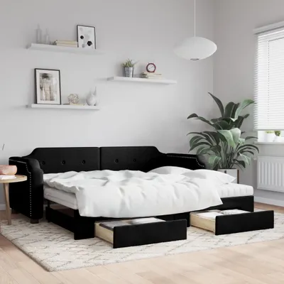 Image de Maison Exclusive - Canapé-lit convertible avec tiroirs, noir, 90 x 190 cm, tissu
