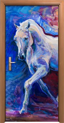 Produktbild von Türposter 90x200 cm Türaufkleber Türtapete Türfolie Klebefolie Wand Kunst Bild Blaues Pferde Tier