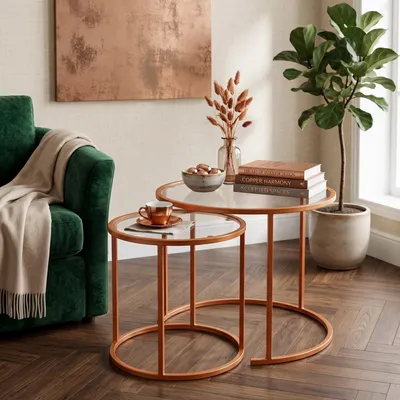 Obrázok produktu pre Skye Decor, kvalitná sada konferenčných stolíkov (3 kusy) – oranžová, 100% kov | 1001