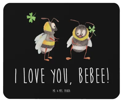 Produktbild von Mr. & Mrs. Panda Mouse Pad Bienen Paar - Schwarz - Geschenk, mousematte, Mousepad, für Freundin, Liebesbeweis, Frauen, laptop mauspad, Hochzeitstag, Schildkröten
