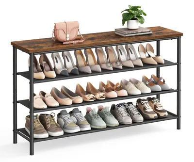 Produktbild von Schuhregal LBS135 - Schuhablage - 4 Ebenen - 3 Stoffböden - Metallgestell - Moderner Stil - Für Flur - Rustikalbraun