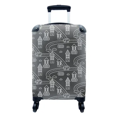 Produktbild von MuchoWow® Koffer Handgepäck Trolley Rollkoffer Kleine Reisekoffer mit 4 Rollen - Muster - Haus - Auto - Cabin Size < 55x40x23 cm & 55x40x20 cm - Fotokoffer - Kabinenkoffer - Boardgepäck - Reise-Box - Reisekoffer - Reisegepäck - Koffer mit Bild - Trolley für Kinder