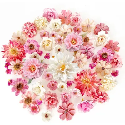 Image de Fleurs artificielles pour travaux manuels, 60 pièces, rose et blanc, 18 types, de 2 à 8 cm, en soie