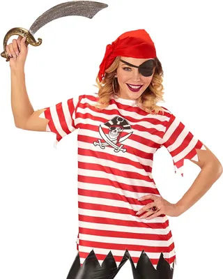 A woman dressed as a pirate holding a sword.