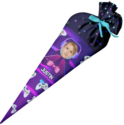Produktbild von Ferocity, Schultüte mit Namen, 70 cm, Zuckertüte zur Einschulung, für Jungen – Gamer mit Foto [149]