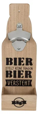Produktbild von Flaschenöffner Auffangbehälter Kronkorken Metall Holz Sprüche