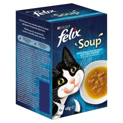 Produktbild von Felix Soup Fisch Auswahl - Katzenfutter - Kabeljau Thunfisch Scholle 6x48 g