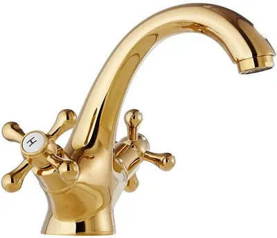 Produktbild von Antike Badkammer-Wannenarmatur, doppeltes Handgriff, goldener Armatur, alte antike Messing-Wannenarmatur, Kreuzgriff, Warm- und Kaltwasser, Vintage-Armatur, inklusive zwei 60 cm Schläuchen.