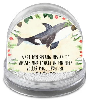 Produktbild von Mr. & Mrs. Panda Schneekugel Weihnachten Orca - Naturpapier - Geschenk, dekoartikel, Orcas, wohnaccessoire, schnee kugel, Arbeit, Killerwal, Meer, Neustart, Weihnachts