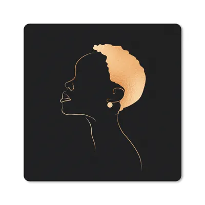 Produktbild von MuchoWow® Mauspad Mousepad Frau - Schwarz und Gold - Strichzeichnung 20x20 cm - Mousepads - Maus Mat - Pad - Mausunterlage - Desk Mat - Bureauartikeln