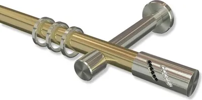 Produktbild von Interdeco Gardinenstange, Vorhangstange Messing-Optik / Edelstahl-Optik Modell Prestige Zoena, 20 mm Ø 1-läufig, 600 cm (geteilt)