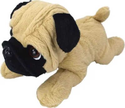 Produktbild von Liegender Mops Kuscheltier ca. 29 cm mit Nase und Augen aus Kunststoff