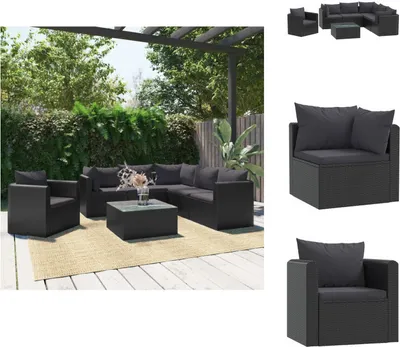 Produktbild von vidaXL 7-tlg. Garten-Lounge-Set mit Auflagen Poly Rattan Schwarz -  Gartensofaelemente