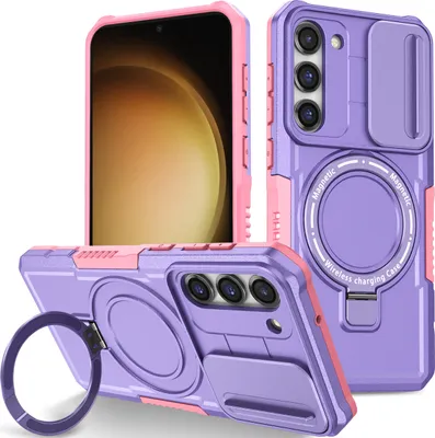 Produktbild von Handyhülle für Samsung Galaxy S23 Kompatibel mit MagSafe, Robuste Hülle mit Schiebe Kamera Schutz, Magnetischer Ringständer Lila