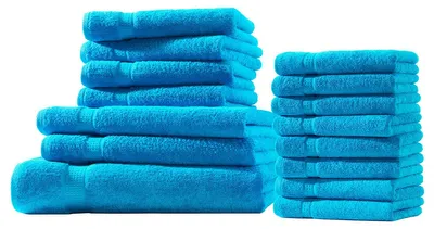 Produktbild von XXL-Set 15tlg Frotteetücher Elegance 100% Baumwolle 500 gsm Gästetücher Handtücher Duschtücher Badetücher türkis